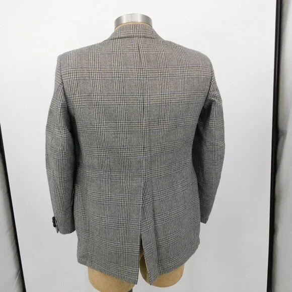 Mens Gray Glen Plaid 2 Button Wool Sport Coat Size 42 Wellington Clothes Vintage - Picture 3 of 7